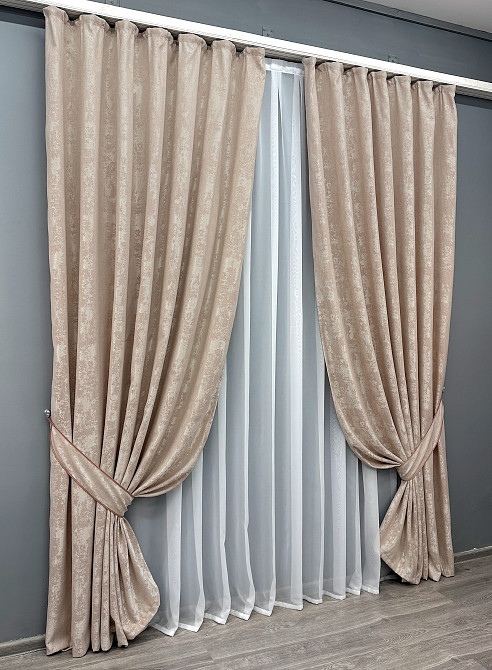Комплект готових штор VR-Textil Жакард Sultan YL № 1290ш Бежево-пудровий 100х270 см 2 шт (31-564) Київ - фото 11