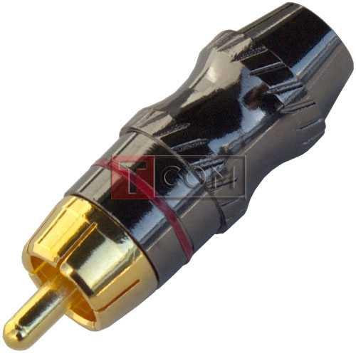 Штекер RCA "позолоченный", диам.-6,5мм, корпус металл, красная полоса Полтава - фото 1