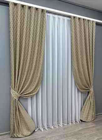 Комплект готових штор VR-Textil Жакард RUBI № 1760ш Сіро-бежевий 100х290 см 2 шт (31-812) Київ