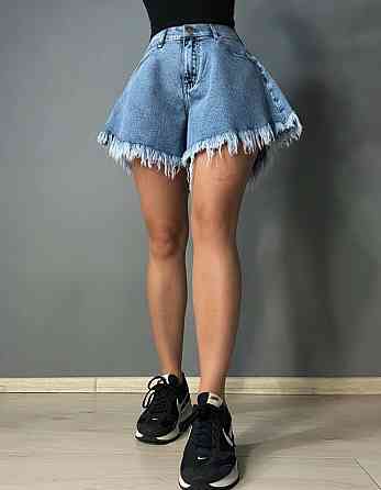 Шорты женские джинсовые Liana 4-041 короткие расклешенные с бахромой большие размеры голубые, голубой, 33, 33, 91 см Киев