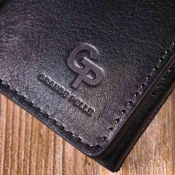 Практичне портмоне унісекс у три складання Чорний (GRANDE PELLE) Київ