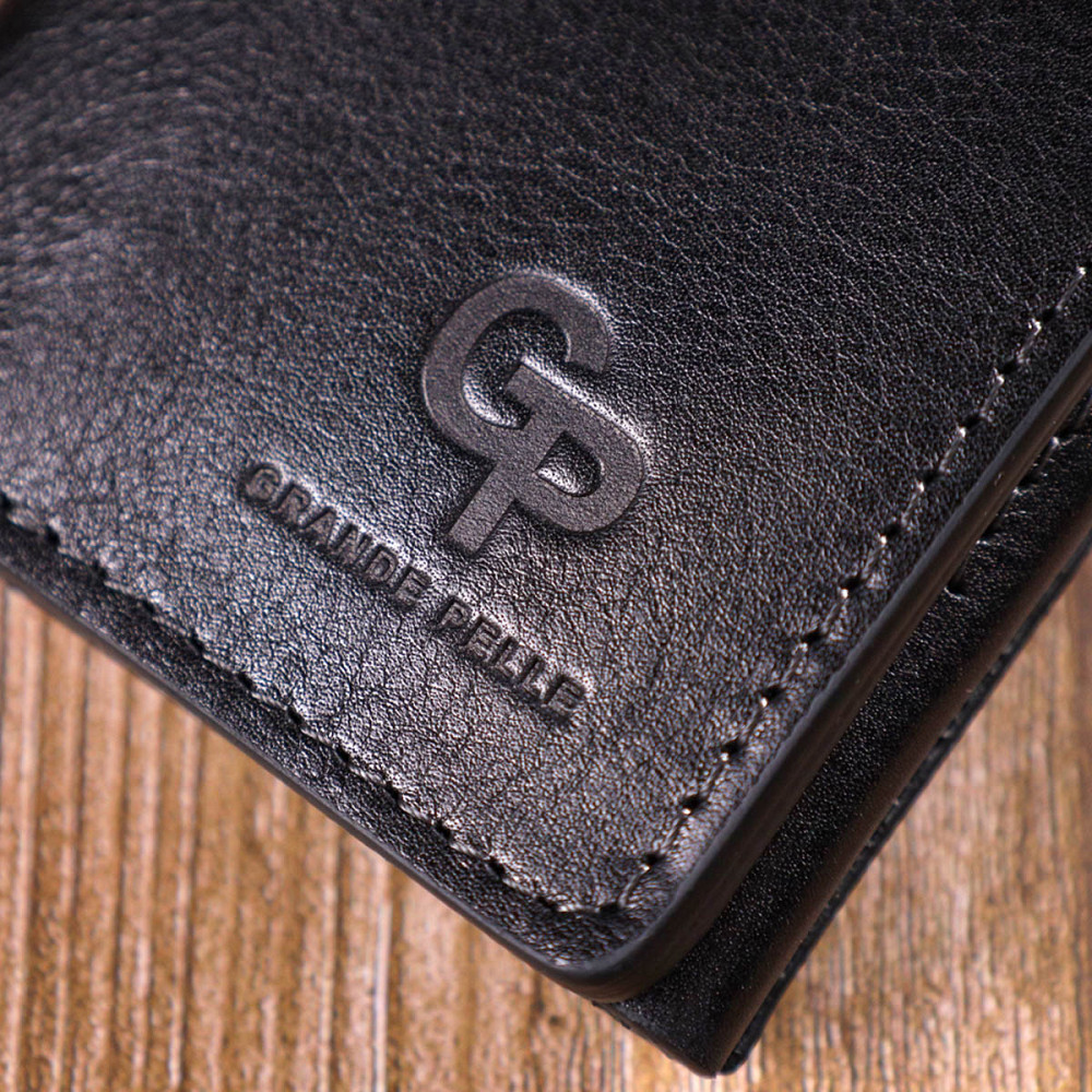 Практичне портмоне унісекс у три складання Чорний (GRANDE PELLE) Київ - фото 4