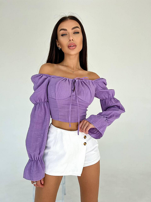 Женский летний романтичный топ муслин 100% хлопок Фиолетовый Одесса - изображение 2
