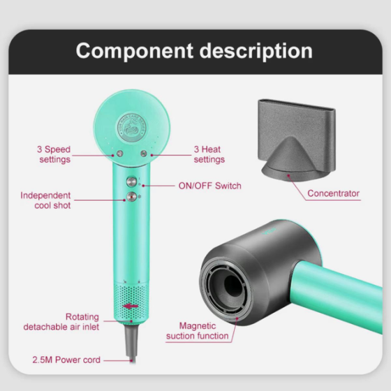 Фен VGR V-440 3 рівні обдування 3 рівні температури 11000 RPM (3 насадки) Вінниця