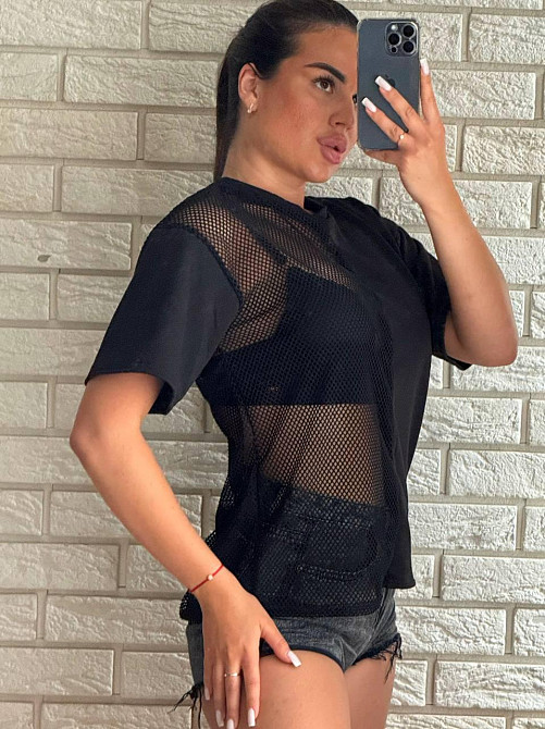 Жіноча стильна оверсайз футболка з сіткою двонитка Одеса - фото 5