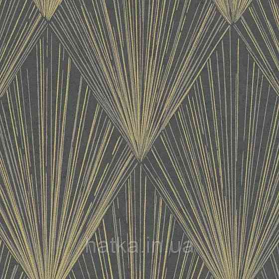 Шпалери вінілові на флізелін AS creation Metropolitan Stories II геометрія золоті промені смуги на чорному 3д Київ