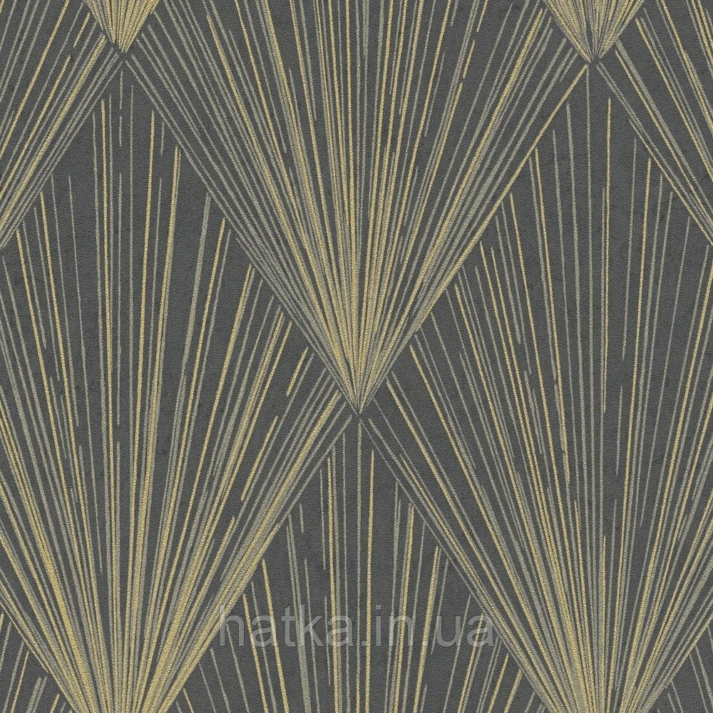 Шпалери вінілові на флізелін AS creation Metropolitan Stories II геометрія золоті промені смуги на чорному 3д Київ - фото 5