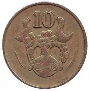 Декоративная ваза. Монета 10 центов. 1983,85,2004 год, Кипр..(Г) Полтава