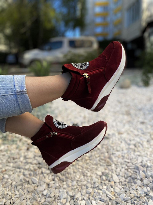 Черевики жіночі VEAGIA бордові еко-замша высота 12см подошва 3см ( -3) Коломыя - изображение 8