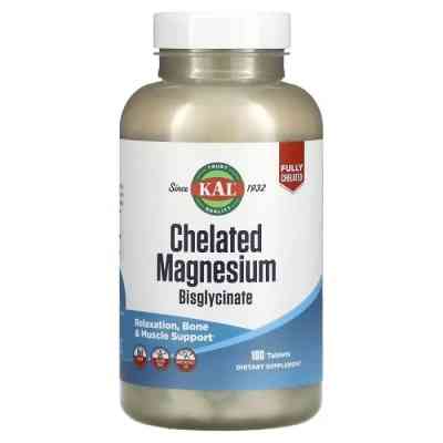 Мінерали KAL Магній хелатний бісгліцинат, Chelated Magnesium Bisglycinate, 180 табл. (CAL-58646) Вінниця