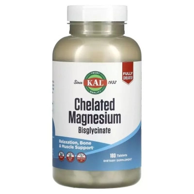 Мінерали KAL Магній хелатний бісгліцинат, Chelated Magnesium Bisglycinate, 180 табл. (CAL-58646) Вінниця - фото 1