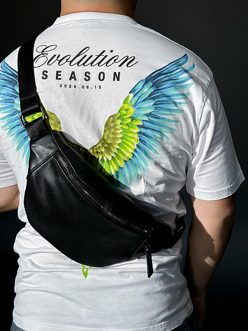 Бананка із натуральної гладкої шкіри, шкіряна сумка на пояс SKILL Lodka (Чорна) Суми - фото 6