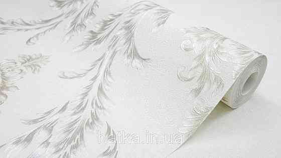 Шпалери метрові вінілові на флізеліні Sintra Classic класика вензелю візерунки структурні срібло золото на білому 520062 Київ