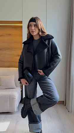 Женская укороченная дубленка в американском стиле Черный 2, 44/46 Одесса