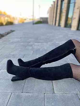 Ботфорти жіночі чорні з еко-замші на підборах весна-осінь демісезонні F736-T276-1 р. 37-38 Коломия