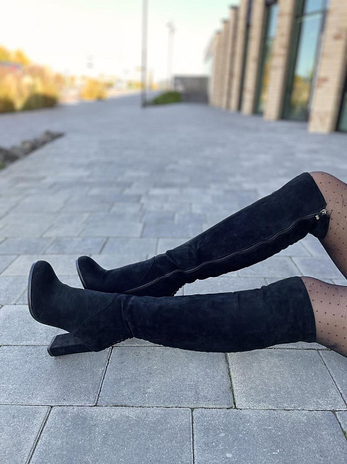 Ботфорти жіночі чорні з еко-замші на підборах весна-осінь демісезонні F736-T276-1 р. 37-38 Коломия - фото 6