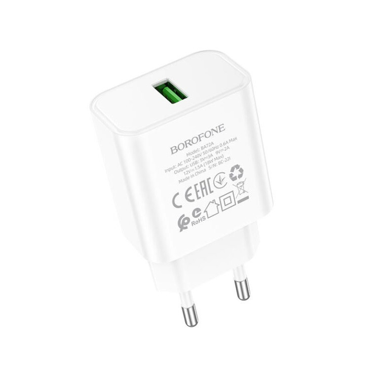 Мережевий зарядний пристрій BOROFONE BA72A Spring single port QC3.0 charger White Київ - фото 4
