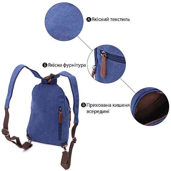 Зручна сумка для чоловіків через плече з ущільненою спинкою Vintagе 22176 Синій Київ