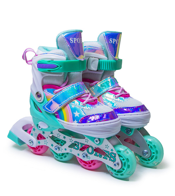 Дитячі розсувні ролики Rainbow Scale Sports бірюзові, розмір 34-38. Усі колеса світяться Одеса - фото 2