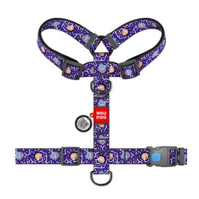 Шлея для собак WAUDOG Nylon анатомічна H-подібна з QR-паспортом "Рік та Морті 2" пластиковий фастекс, XL (323-0281) Вінниця