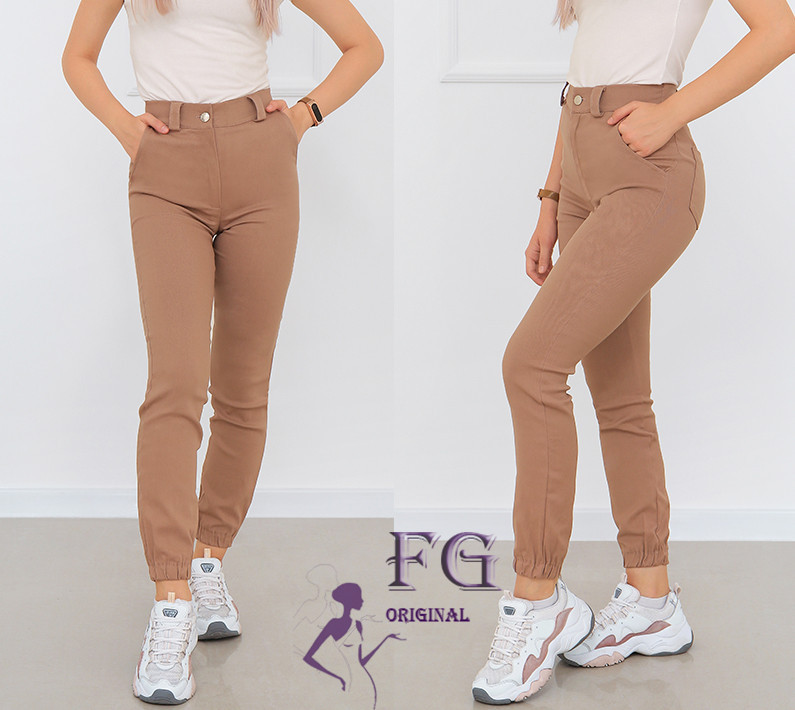 Жіночі брюки джогери "Elias" тонкі оптом | Норма | Розпродаж моделі 42, Бежевий Київ - фото 4