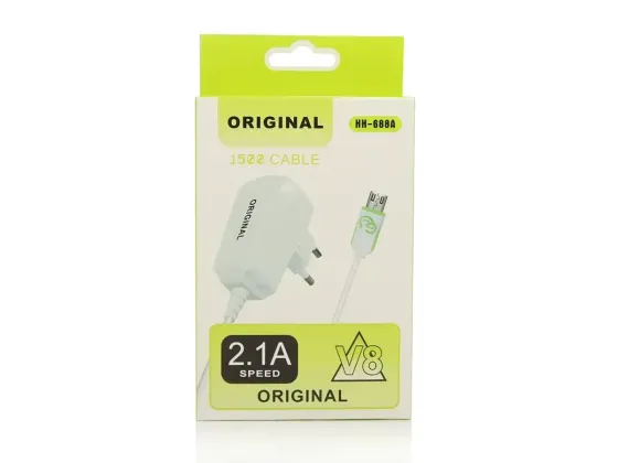 Мережевий зарядний пристрій Original HH-688A 220V (12W, 5V/2.1A) на 1 USB-порт із кабелем micro-USB 1.5м Одеса