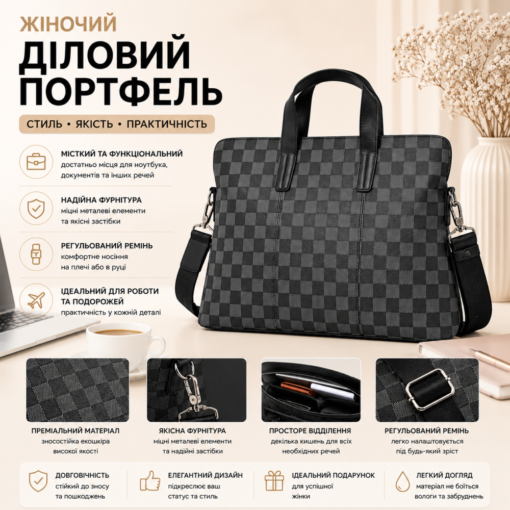 Офісний портфель, ділова сумка для документів жіноча екошкіра Харьков - изображение 1