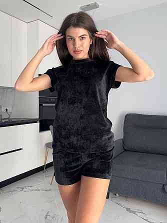 Жіночий домашній костюм трійка: футболка штани + шорти плюш-велюр Одеса