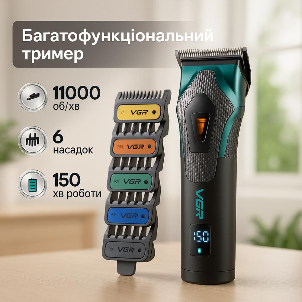 Багатофункціональна акумуляторна машинка для стрижки, Тример з регульованою довжиною AV-16 Львів - фото 11