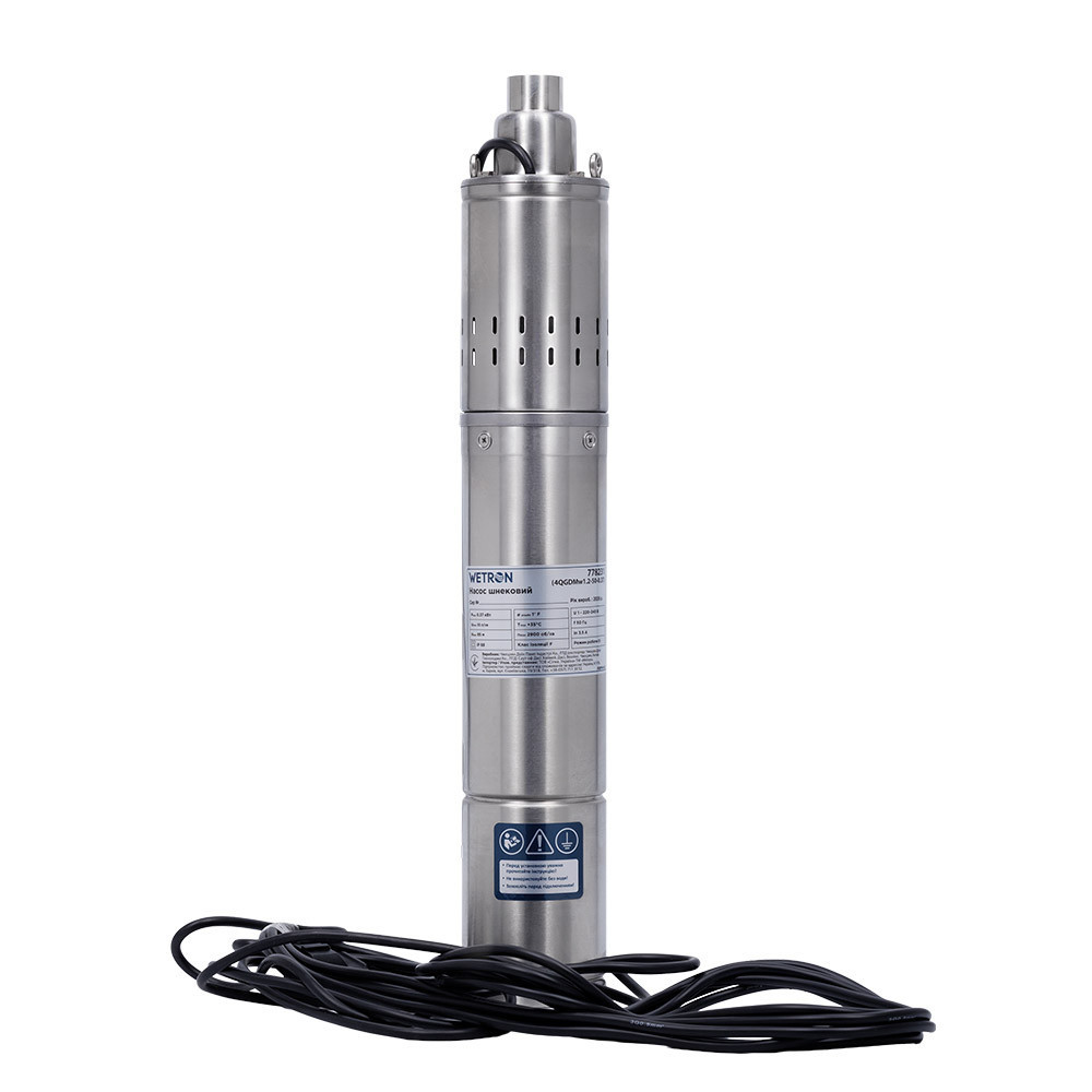 Насос шнековый 0.5кВт H 107(34)м Q 40(30)л/мин Ø96мм 10м кабеля WETRON 4QGDMw1.8-50-0.5 (778232) Ровно - изображение 1