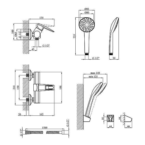 Змішувач для душу Kroner KRM Kante - C050 з душовим гарнітуром Київ