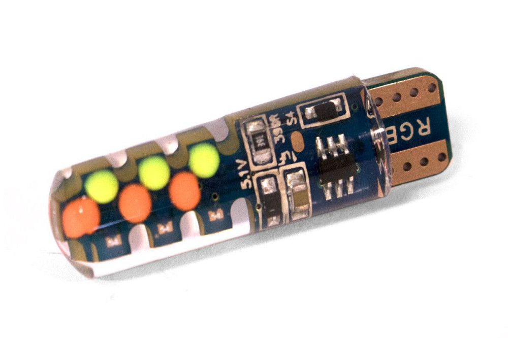 Світлодіодна лампа StarLight T10 12 діодів 12 V СІВ / crystal MULTICOLOR / друкована плата Харків - фото 1