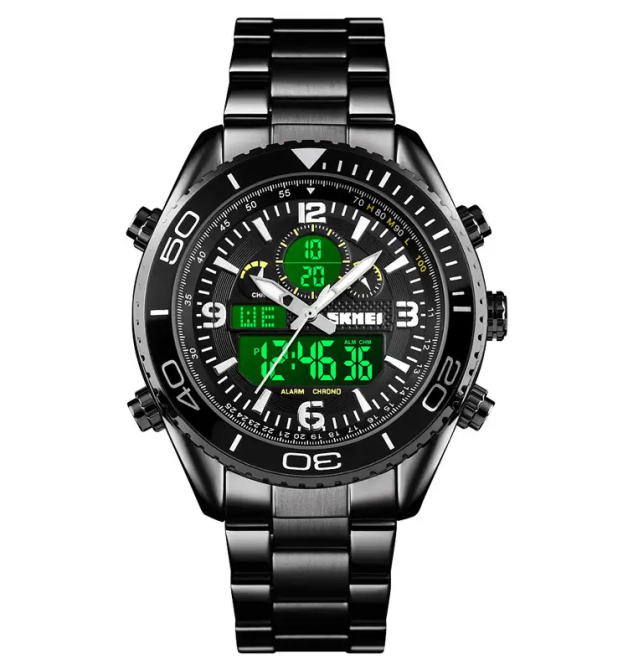 Чоловічий наручний годинник Skmei 1600 (Чорний з чорним циферблатом) Київ - фото 2