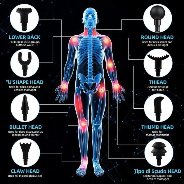 Перкусійний масажер для м’язів HK-147 (некомплект, 7 насадок) Луцьк - фото 3