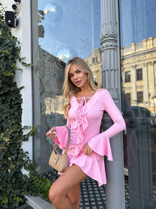 Жіноче романтичне мініплаття з воланами мікродайвінг Рожевий, 46/48 Одеса - фото 1