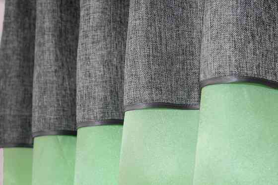 Кухонные шторы VR-Textil № 073к с ламбрекеном и подхватами салатовый с серым 270х170 см (52-0274) Киев