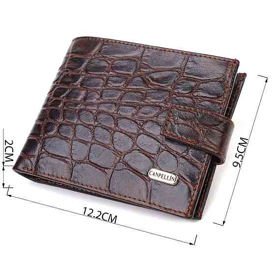 Практичний горизонтальний гаманець для чоловіків з натуральної шкіри з тисненням під крокодила CANPELLINI 21888 Коричневий Київ