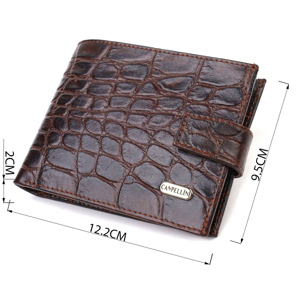 Практичний горизонтальний гаманець для чоловіків з натуральної шкіри з тисненням під крокодила CANPELLINI 21888 Коричневий Київ - фото 3