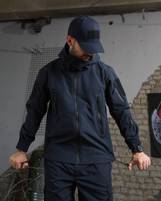 Тактична куртка чоловіча ДСНС софтшел водовідштовхувальна тканина синя L Київ - фото 20