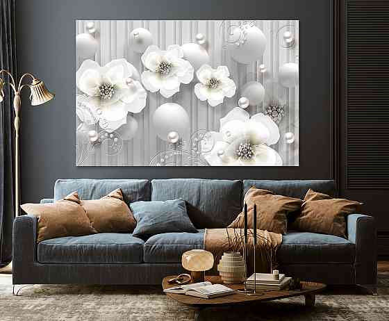Картина полотно у вітальню / спальню   Білі квіти  MLP_270 ( 60х30см ) 60x100 см Київ