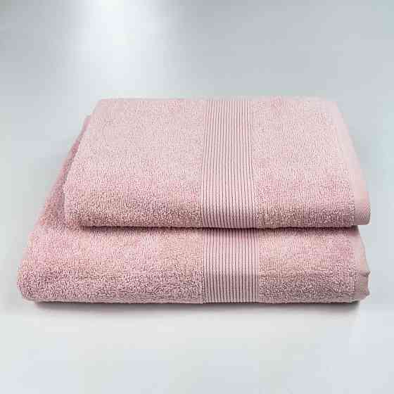 Комплект махровых полотенец с бордюром 2шт GM Textile 50х90см, 70х140см 400г/м2 (Розовый) Сумы