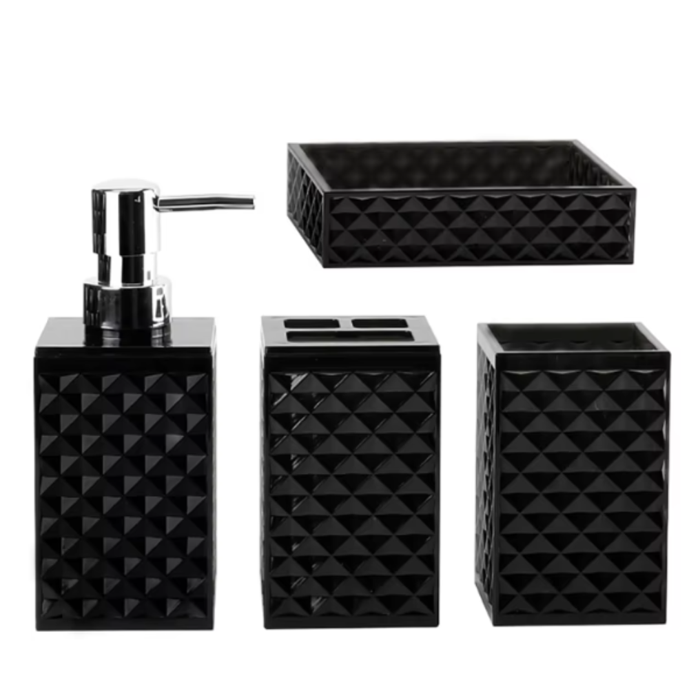 Набор аксессуаров 4в1 для ванной и душа, дозатор для мыла, мыльница, стаканы,материал акрил стаканы,черный Каменец-Подольский - изображение 3