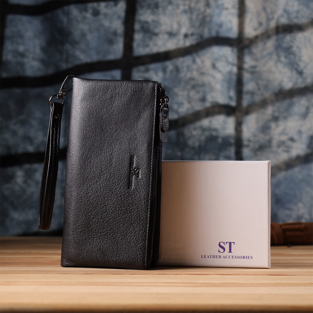 Практичный кожаный кошелек на три отделения Черный (ST Leather) Киев - изображение 4