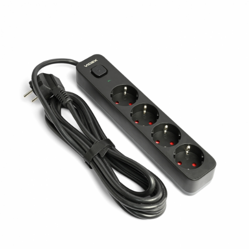 Мережевий подовжувач із заземленням 4 розетки 3м з кнопкою чорний VF-PD43G-B Oncord Videx Житомир - изображение 9