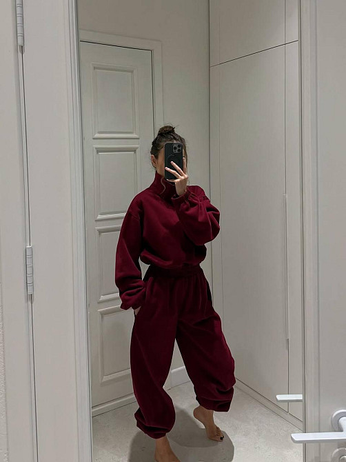 Женский теплый повседневный комбинезон трехнить на флисе Бордовый, 46/48 Одесса - изображение 7