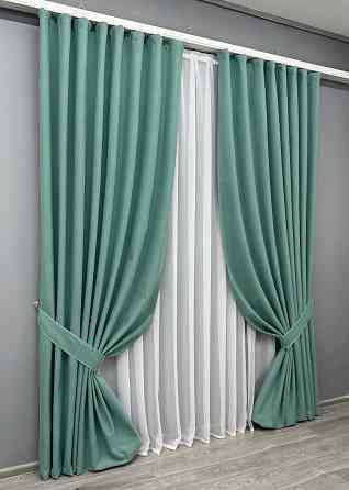 Комплект готовых штор VR-Textil Блэкаут двусторонний ASHEN NIGHT № 1849ш Бирюзовый 150х270 см 2 шт (33-0891) Киев