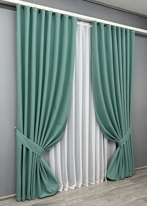 Комплект готовых штор VR-Textil Блэкаут двусторонний ASHEN NIGHT № 1849ш Бирюзовый 150х270 см 2 шт (33-0891) Киев - изображение 3