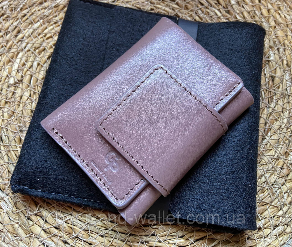 Небольшой женский кожаный кошелек пудрового цвета ручной роботы Grande Pelle Киев - изображение 2