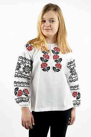 Вишиванка для дівчаток-підлітків лляна з довгим рукавом, білий топ Київ