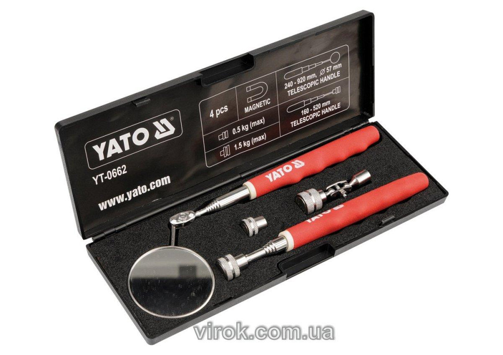 Схоплювач магнітний + зеркало на телескопічних тримачах для огляду YATO, наб. 2 елем. [10/40] Одеса - фото 1